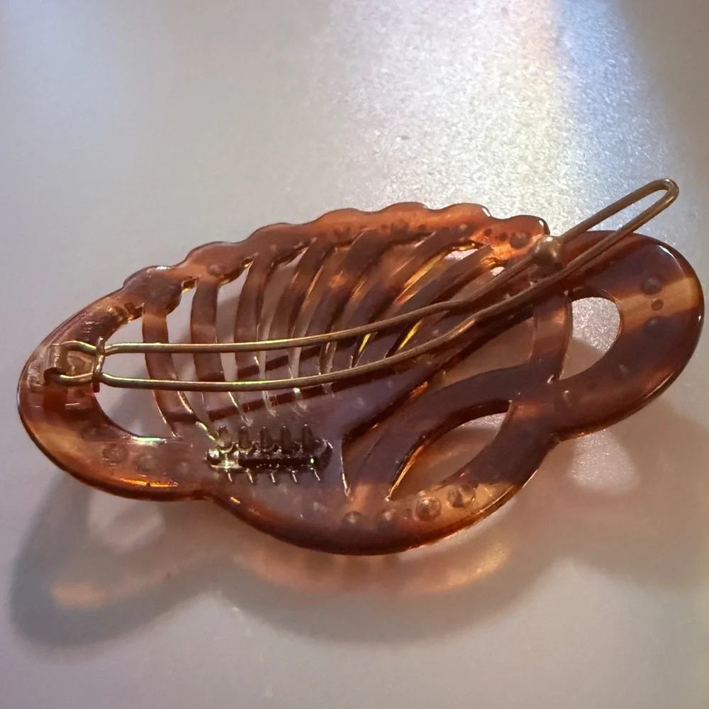 1960’s Tortoiseshell French Rhinestone Barrette, Handmade‎ in Paris, Deadstock